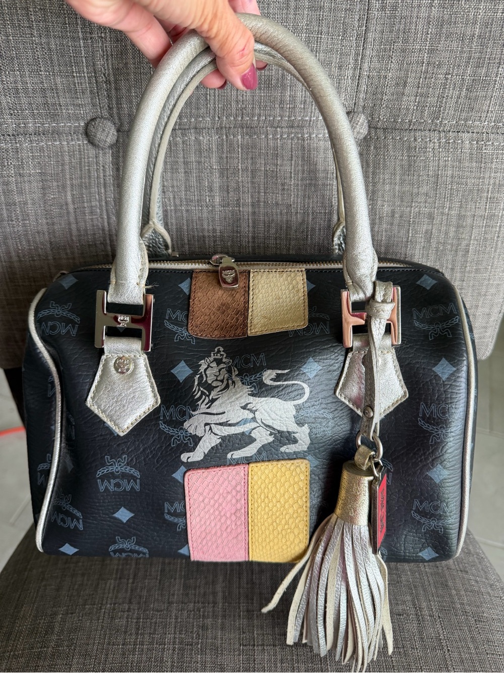 MCM Princess Lion Black Leather Satchel